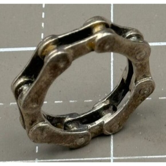 Unique Sterling Silver Bicycle Chain Statement Bikers Ring Size 6 1/4 - Picture 3 of 6